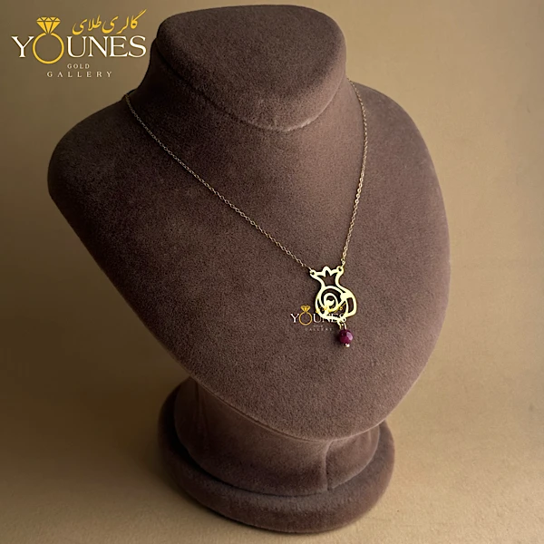 گردنبند طلا انار تک سنگ قرمز